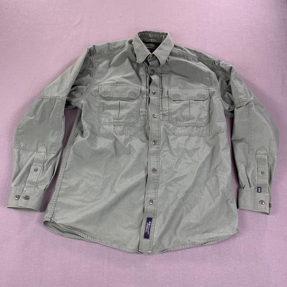 5.11 Tactical Shirt Mens MED Olive Green Long Sleeve Button Front Vented Twill - Picture 2 of 16